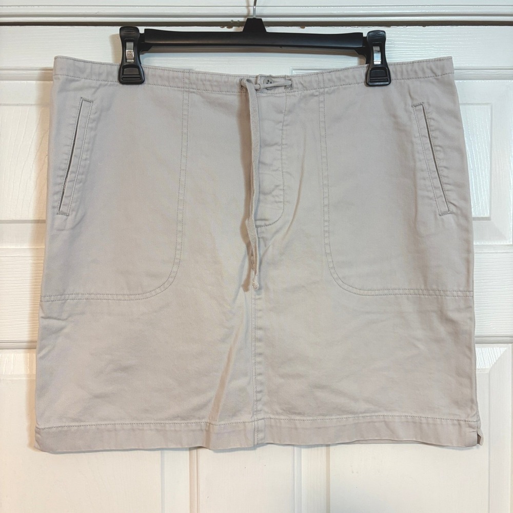 Gap Y2K Beige Khaki Cotton Twill Short Skirt M Button Fly Pockets Drawstring - Picture 2 of 6